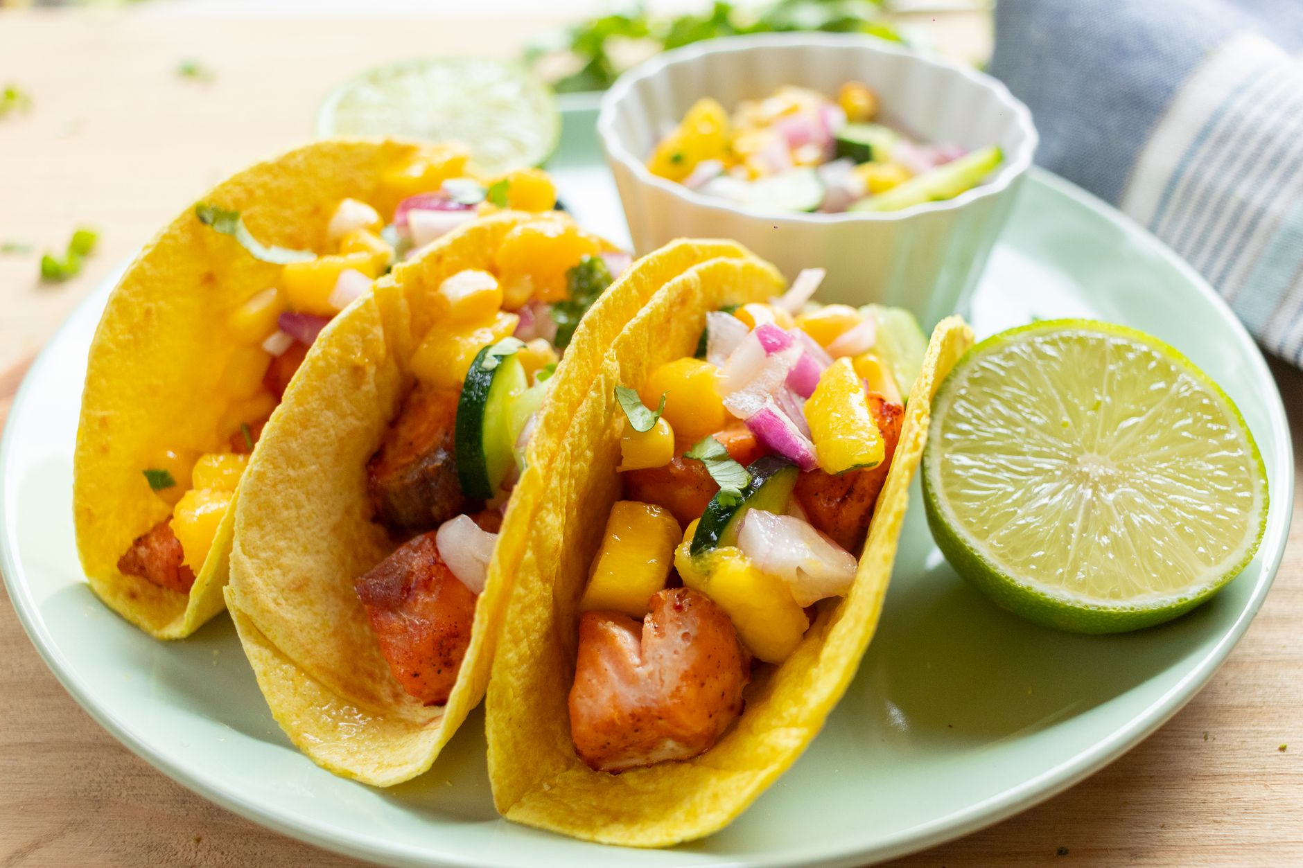 Grilled salmon tacos with chipotle lime yogurt