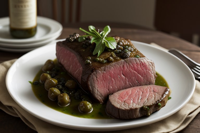 Roasted sirloin of beef with salsa verde
