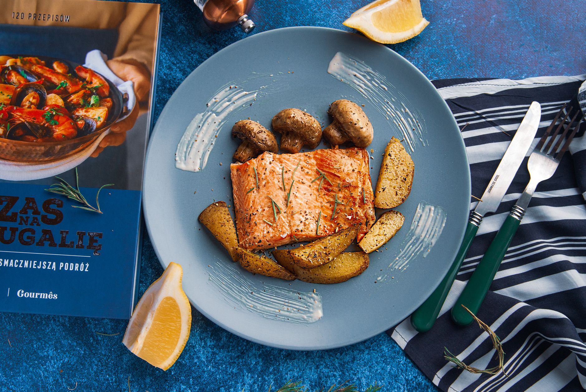 Salmon with Lemon-Mushroom Sauce