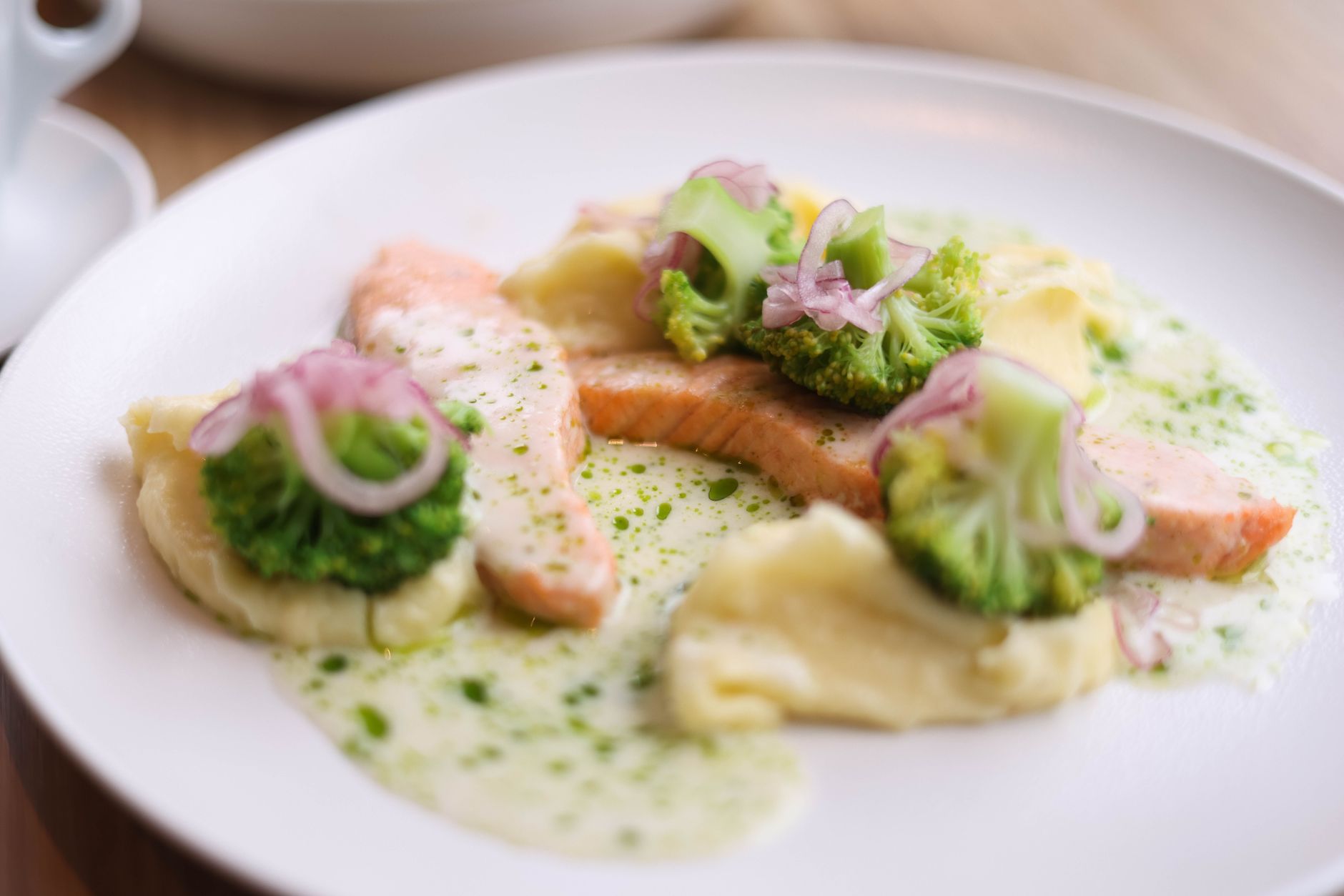 Slow-roasted salmon with potato salad & dill & mustard mayonnaise
