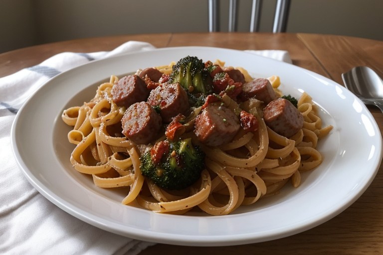 One Pot Sausage and Sun Dried Tomato Pasta
