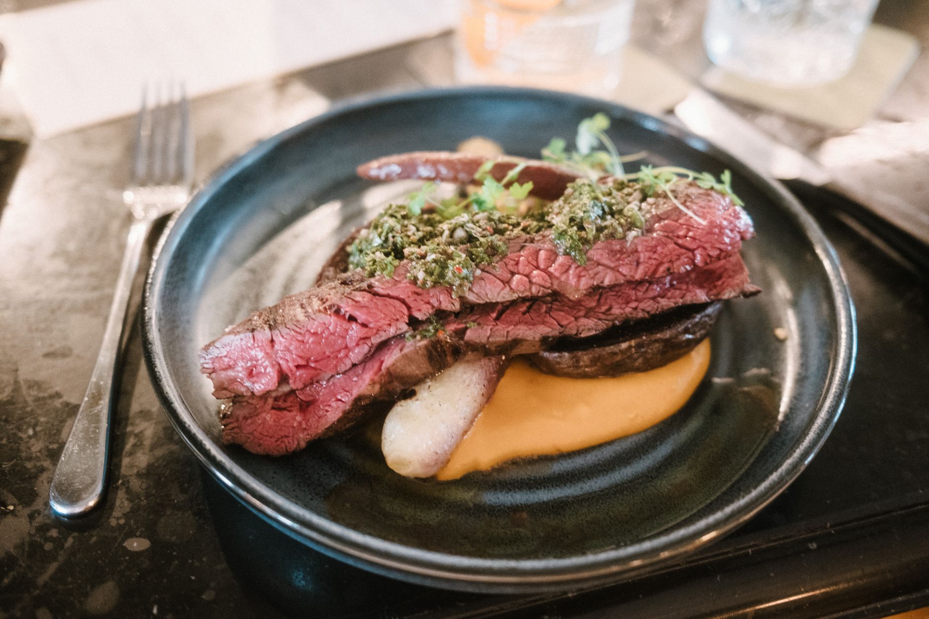 Seared steak with chimichurri dressing