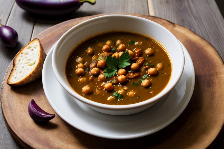 Spicy harissa, aubergine & chickpea soup