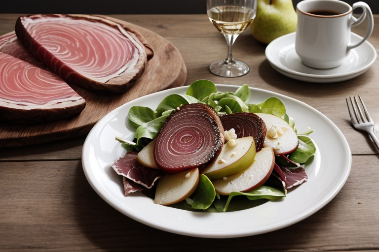 Shaved pear, cheese & bresaola salad