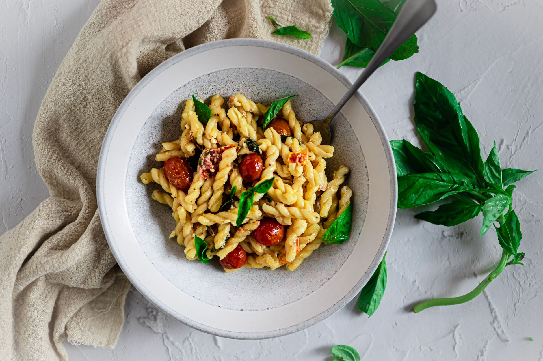 Skillet Pasta with Sun Dried Tomatoes Walnuts and Feta